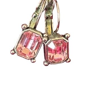 Vintage Pink Crystal Lever Back Pierced Earrings